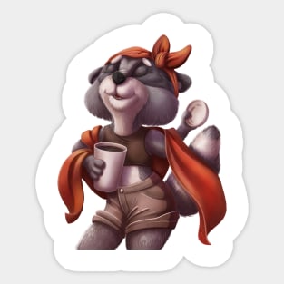 raccoon girl loves hot coffee Sticker